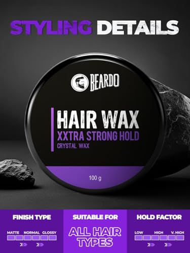 Beardo Xxtra Stronghold Hair Wax, 100 gm | Crystal Hair Wax for Men | Hair Wax Men | Hair Styling Wax for Glossy Finish & Shine | Extra Strong Hold Wax