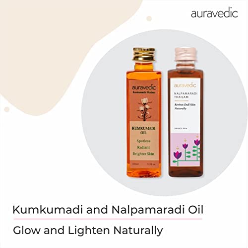 Auravedic Kumkumadi tailam for face Kumkumadi face oil for glowing skin & Nalpamaradi thailam 100 ml pack of 2 kumkumadi oil for face serum pigmentation serum face body oil after bath for daily use