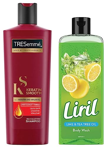 TRESemme Keratin Smooth Shampoo, 340ml And Liril Lemon and Tea Tree Oil Body Wash, 250 ml