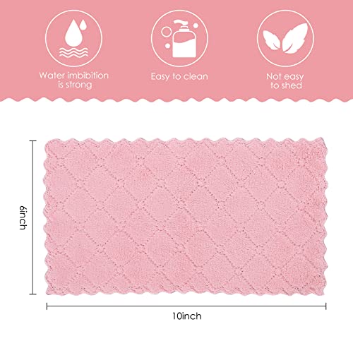 Rachan 11Pack Kitchen Dish Cloths, Reusable Dish Towels, Nonstick Oil Washable Fast Drying, Super Absorbent Coral Velvet Cleaning Cloths for Cleaning Tableware, Kitchen, Bathroom (Pink - green10 x 6")