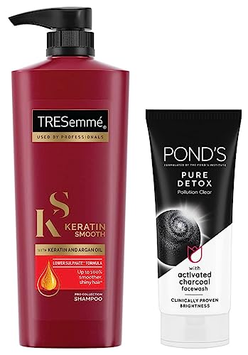 TRESemme Keratin Smooth Shampoo, 580ml And Pond's Pure White Anti Pollution With Activated Charcoal Facewash, 100g