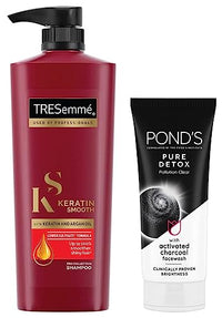 TRESemme Keratin Smooth Shampoo, 580ml And Pond's Pure White Anti Pollution With Activated Charcoal Facewash, 100g