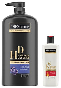 Tresemme Hair Fall Defence Shampoo, With Keratin Protein, Upto 97% Less Hair Breakage, 1 Ltr & TRESemme Keratin Smooth Conditioner 190 ml