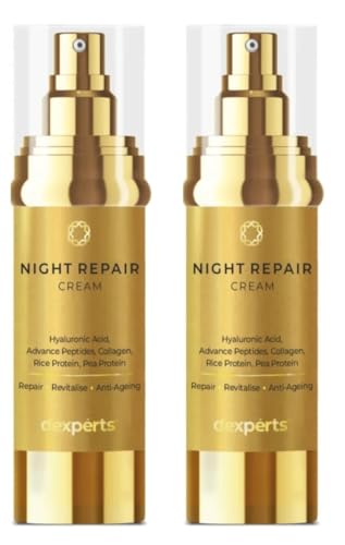 Brinton d'experts Night Repair Cream with Hyaluronic Acid, Collagen, Peptides, Rice & Pea Protein | Reduces Fine Lines, Wrinkles & Dark Spots | Provides Even Skin Tone | 30ml x Pack of 2