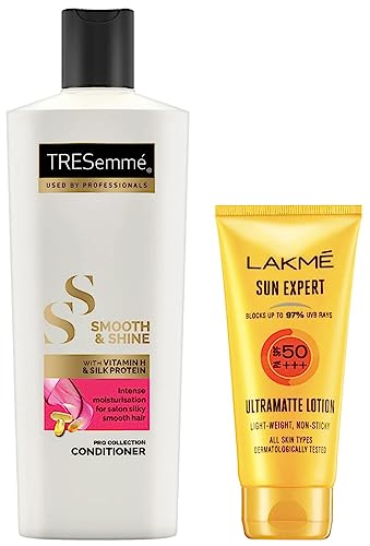 LAKMÉ Sun Expert Spf 50 Pa+++ Ultra Matte Lotion All Skin, 50 Ml And Tresemme Smooth And Shine Conditioner, 190Ml, 2 Count