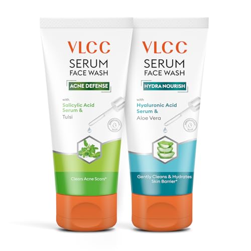 VLCC Salicylic Acid & Tulsi Serum Facewash - 150 ml to Fights Acne Scars for AM | with Free Hyaluronic Acid & Aloe Vera Serum Facewash - 150 ml to Strengthen Skin Barrier for PM (B1G1)