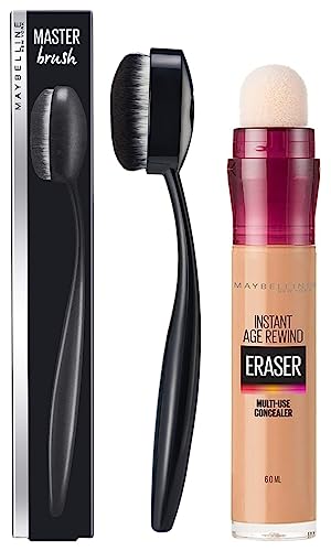 Maybelline New York Instant Age Rewind Eraser Radiant Finish Liquid Concealer,Medium with Foundation Oval Brush Count 2