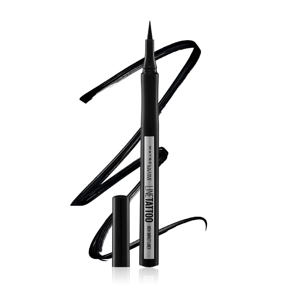 Maybelline New York Eyeliner, Intense Eyeliner, Black & Maybelline New York Matte Lipstick, Intense Colour, Keeps Lips Moisturised, 660 Touch of Spice, Color Sensational Creamy Matte Lipstick, 3.9g