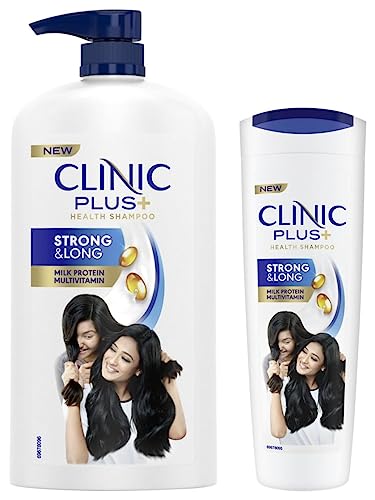 Clinic Plus Strong & Long Protein Shampoo 1 l, With Milk Proteins & Multivitamins for Strong, Healthy and Long Hair - Hair Growth Shampoo for Women & Clinic Plus Strong & Long Health Shampoo 355 ml