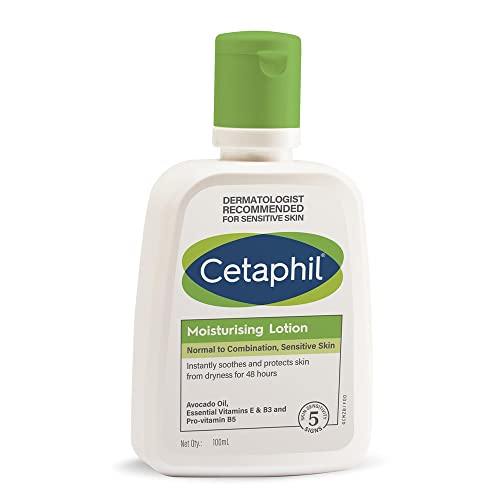 Cetaphil Moisturizing Lotion for Dry to Normal, Sensitive Skin| 100 ml| Moisturizer with Niacinamide, Panthenol| Non-greasy, Won t Clog Pores| Dermatologist Recommended| Paraben, Sulphate Free