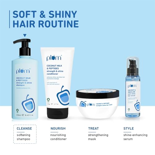 Plum Coconut Shampoo for Dull Hair with Coconut Milk and Peptides for Strong & Shiny Hair I 22x shine I Soft, silky hair I Shampoo for Women and Men | SLS sulphate and paraben free shampoo I 250ml (Pack of 2)
