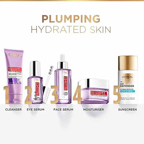 L'Oreal Paris Day Cream for Women, Hydrates and Replumps, For Radiant Skin, Revitalift Hyaluronic Acid, 50ml