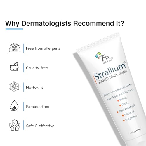 Fixderma Strallium Stretch Mark Cream, Removes Pregnancy stretch marks, Scar removal and Moisturizing Cream, Stretch mark remover for Stomach, thighs & all body parts- 75g