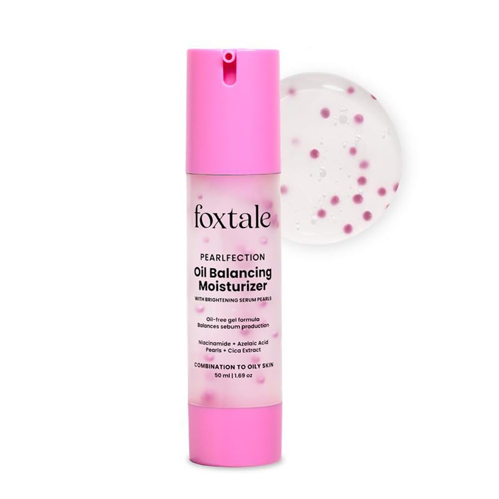 Foxtale Oil Balancing Moisturizer with Niacinamide, Azelaic Acid Pearls & Cica | 8+ Hours Shine-Free Hydration, Pearlescent Glow, Smooth Texture | Lightweight & Non-Comedogenic | 50ml