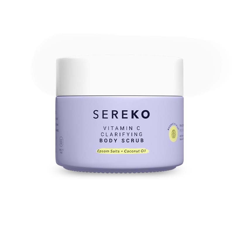 SEREKO Clarifying Gentle Exfoliation Body Scrub made with Fine textured Bath salts, Psycodermatology Formula, Vitamin C and Epsom salts, Skin Brightening Formula & Removes Dead Skin. 100g