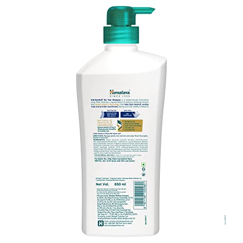 Himalaya Anti-Dandruff Tea Tree Shampoo, Removes up to 100% Dandruff, Soothes Scalp & Nourishes Hair, with Tea Tree oil and Aloe Vera, for men and women, 650ml