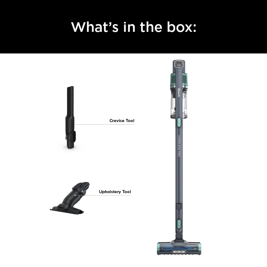 Shark IZ631H Cordless Pro Vacuum with PowerFins and Self-Cleaning Brushroll, Includes Upholstery Tool & Crevice Tool, Up To 60 Minute Runtime, HEPA Filtration, Cordless Vacuum, Dark Grey/Mojito Gray