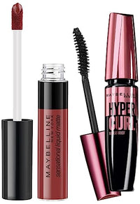 Maybelline New York Hypercurl Mascara Waterproof, Black, 9.2ml & Maybelline New York Sensational Liquid Matte Lipstick 11, Made Easy, 7G.