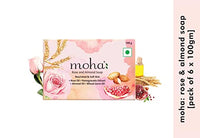 moha: Rose and Almond Bath Soap Unisex Bathing Bar with the benefits of Rose oil Pomegranate extract Almond oil wheat germ oil for soft, nourished and youthful skin - 100gm (Pack of 6)