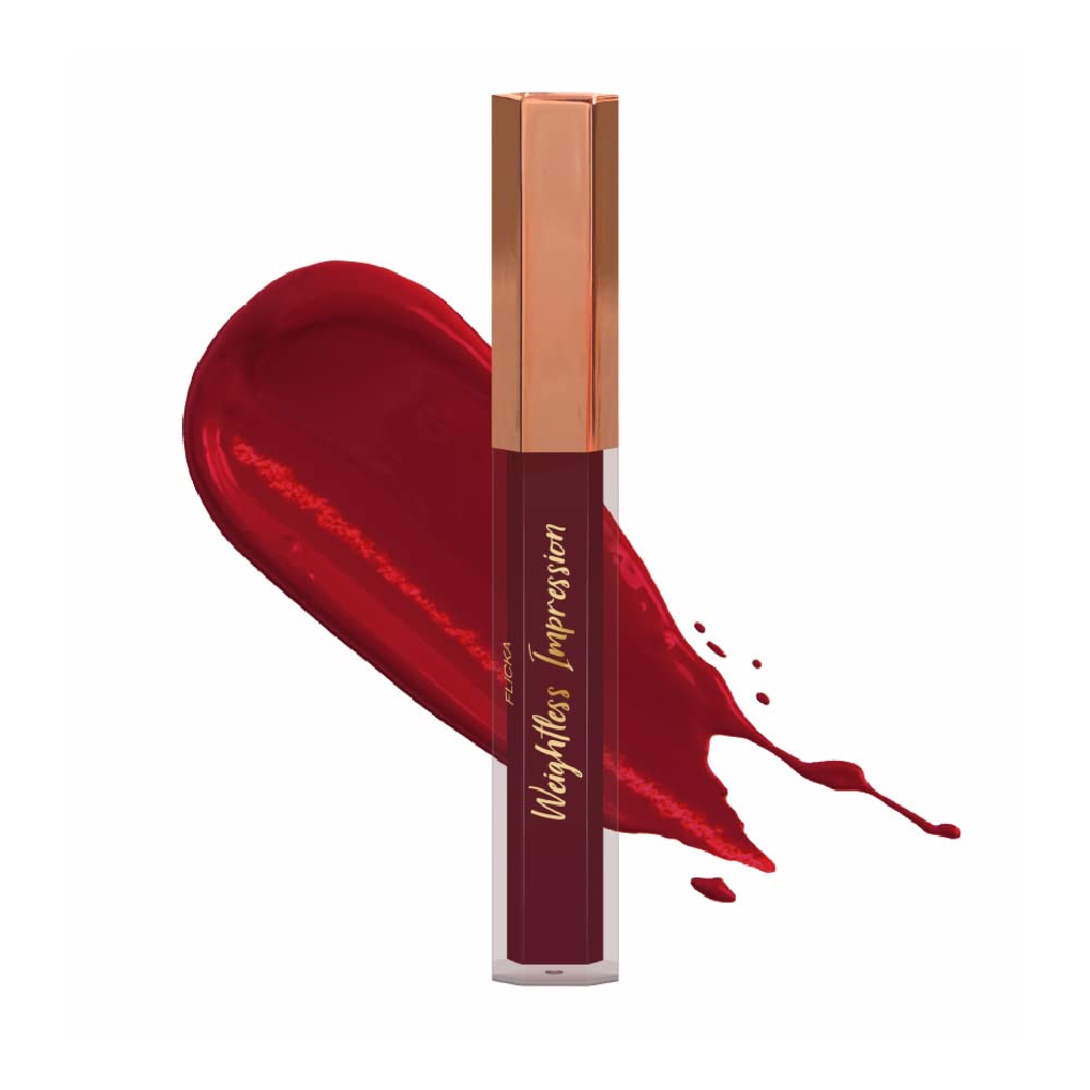FLiCKA Weightless Impression Liquid Lipstick| Enriched With Vitamin E, Matte Finish, Moisturizing, Creaseless Formula, 04 April, 1.6ml