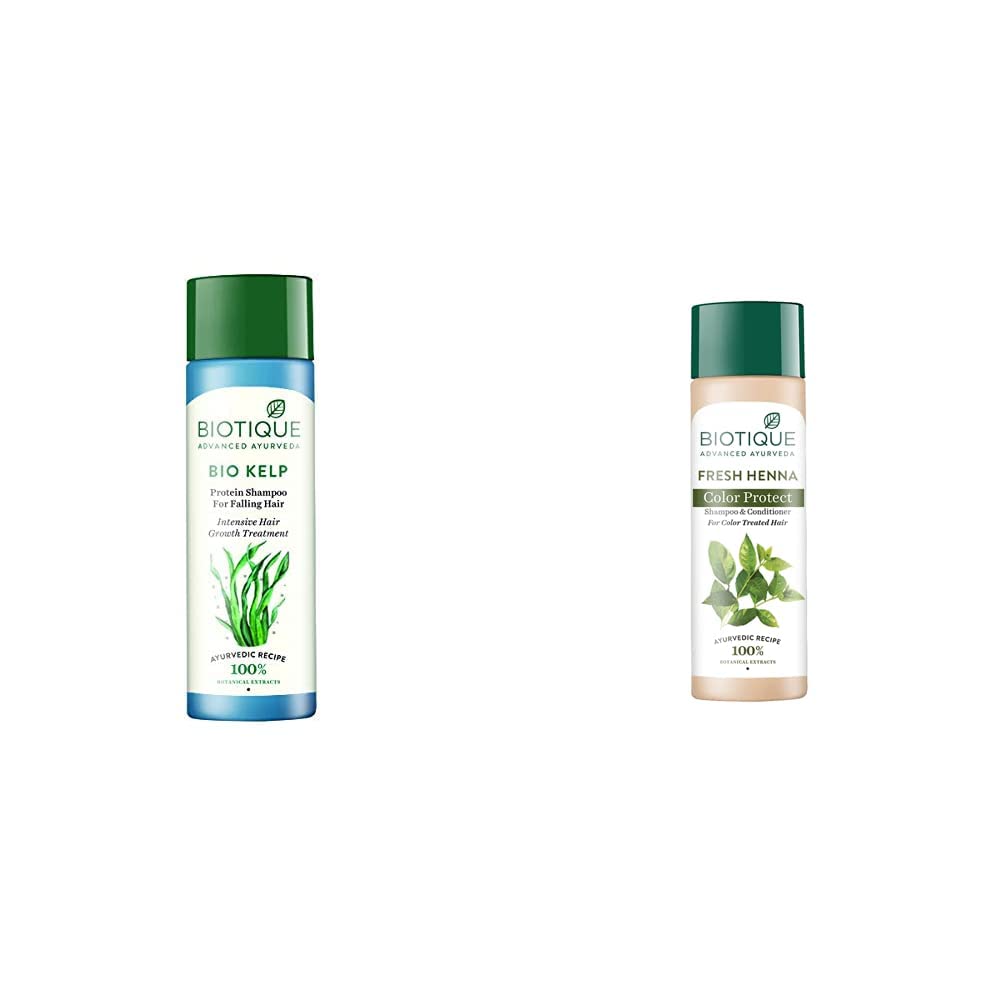 Biotique Bio Kelp Fresh Growth Protein Shampoo, 190ml & Henna Leaf Fresh Texture Shampoo & Conditioner, 190ml