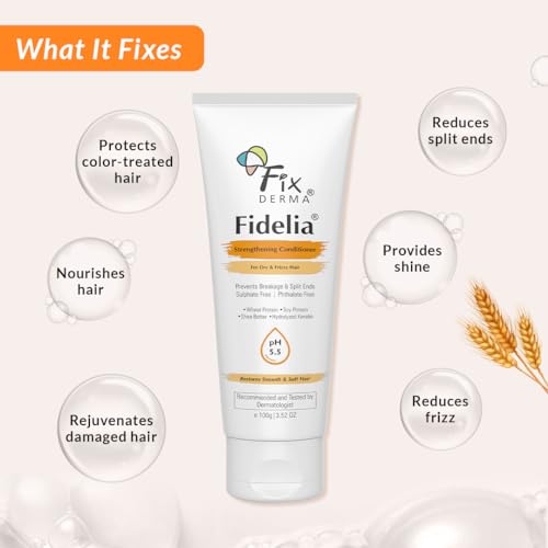 Fixderma Fidelia Strengthening Conditioner with Shea Butter & Wheat Protein for Frizzy & Dry Hair | Conditioner for Women & Men | Hair Conditioner - 100gm (Pack of 1)
