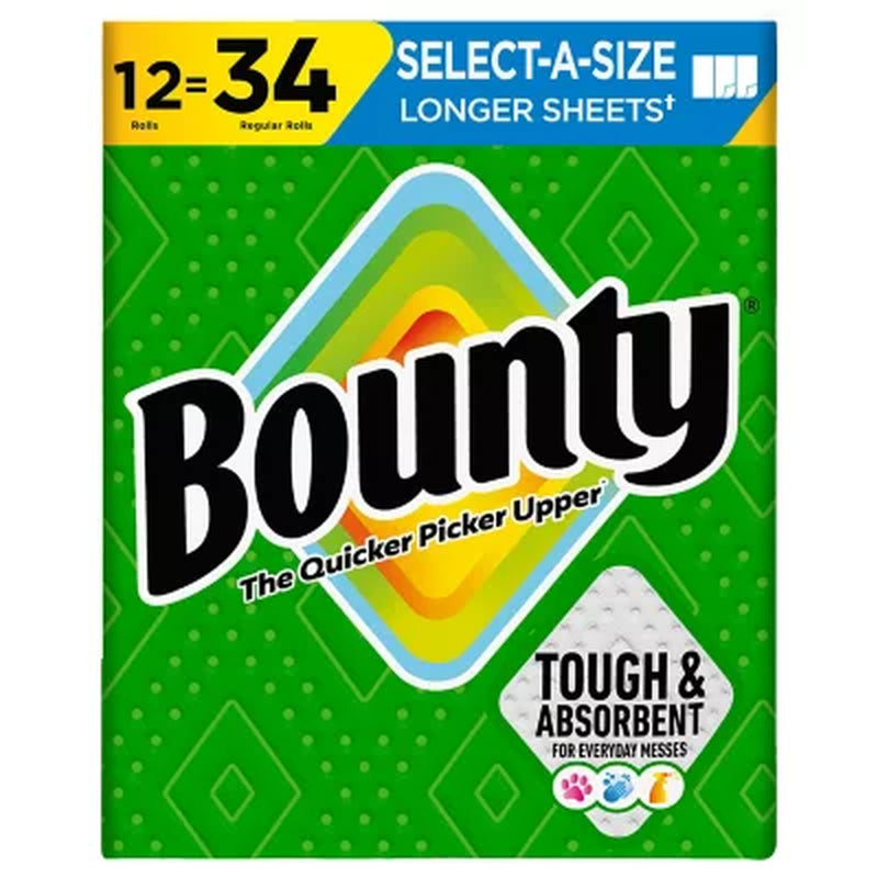 Bounty Select-A-Size 2-Ply Paper Towels, 12 Rolls, 119 Sheets/Roll