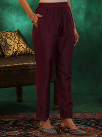 Wine Woven Design Silk Blend Straight Suit with Dupatta