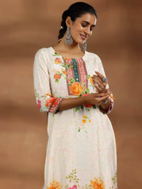 Off White Printed Muslin Straight Suit with Dupatta