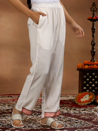Off White Printed Muslin Straight Suit with Dupatta