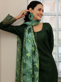 Green Yoke Design Silk Blend Straight Suit with Dupatta