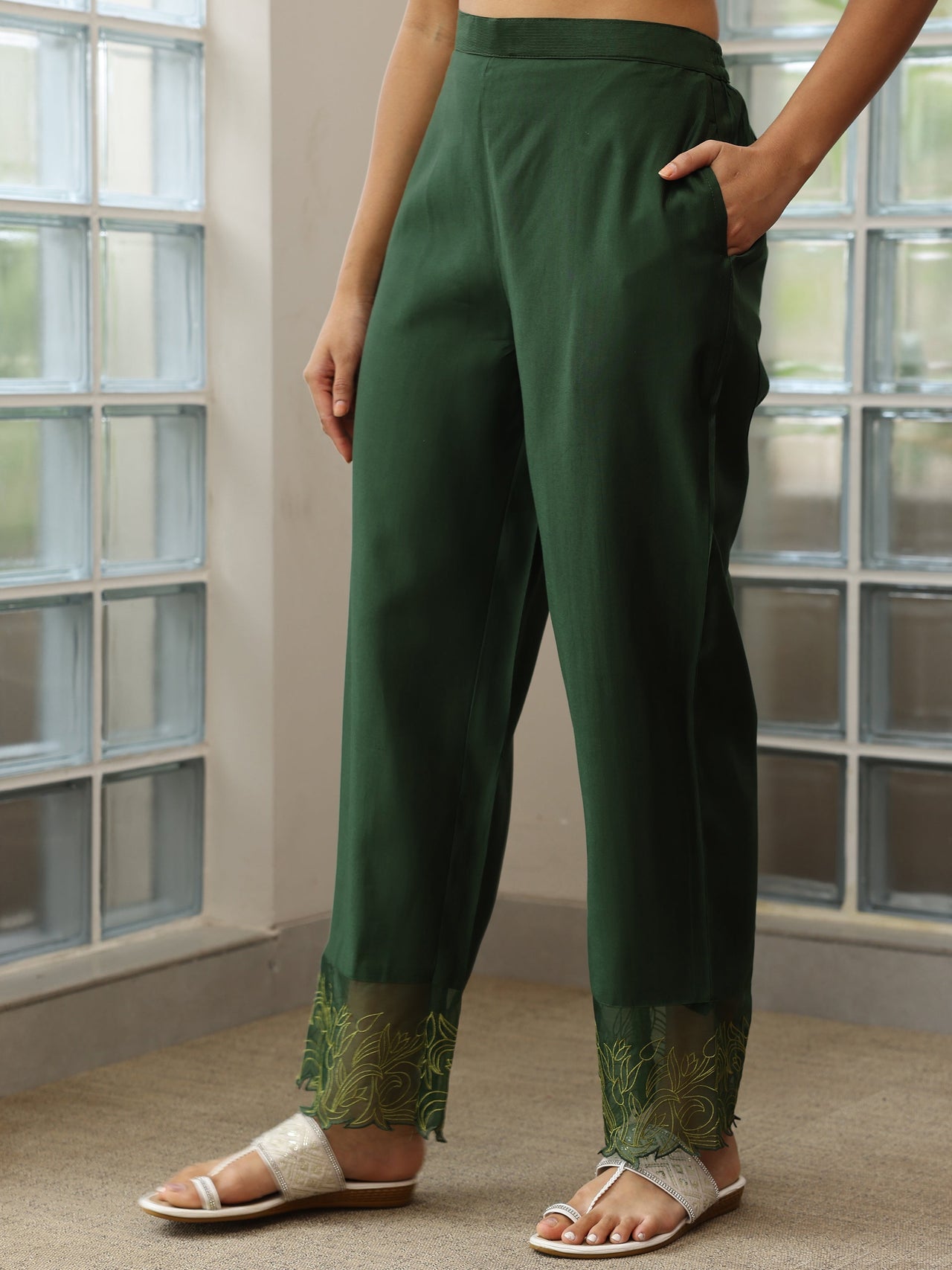 Green Yoke Design Silk Blend Straight Suit with Dupatta