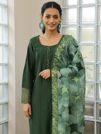 Green Yoke Design Silk Blend Straight Suit with Dupatta