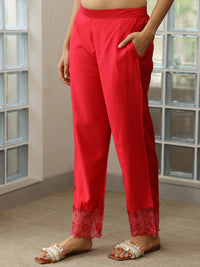 Red Yoke Design Silk Blend Straight Suit with Dupatta