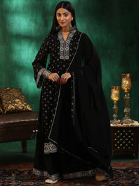 Black Printed Georgette Straight Suit with Dupatta