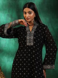 Black Printed Georgette Straight Suit with Dupatta