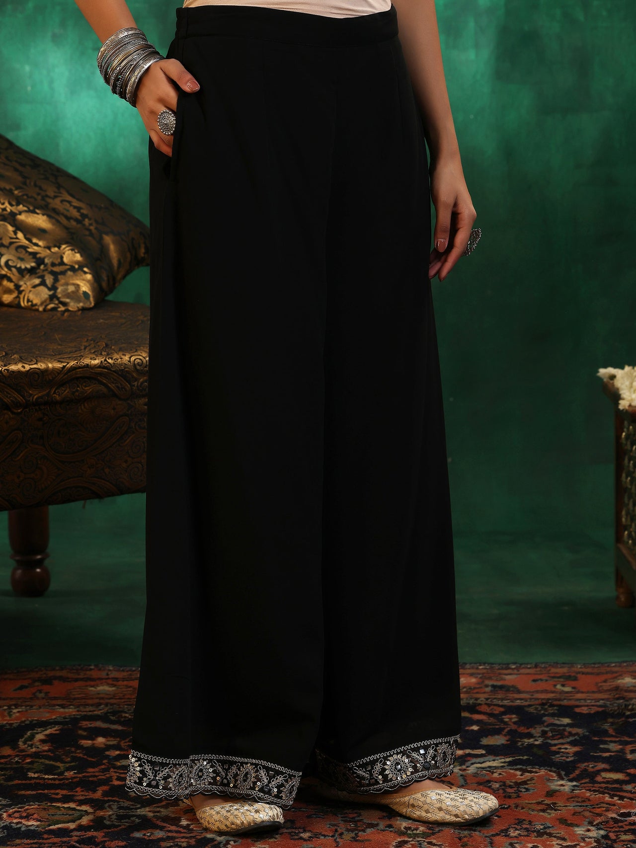 Black Printed Georgette Straight Suit with Dupatta