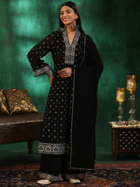 Black Printed Georgette Straight Suit with Dupatta