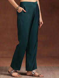 Teal Printed Silk Blend Straight Suit with Dupatta