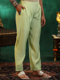 Green Embroidered Silk Blend Straight Suit with Dupatta