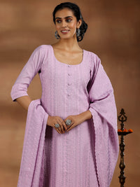 Mauve Embroidered Silk Blend Straight Suit with Dupatta