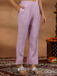 Mauve Embroidered Silk Blend Straight Suit with Dupatta