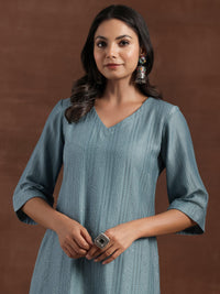 Grey Self Design Silk Blend Straight Suit with Dupatta