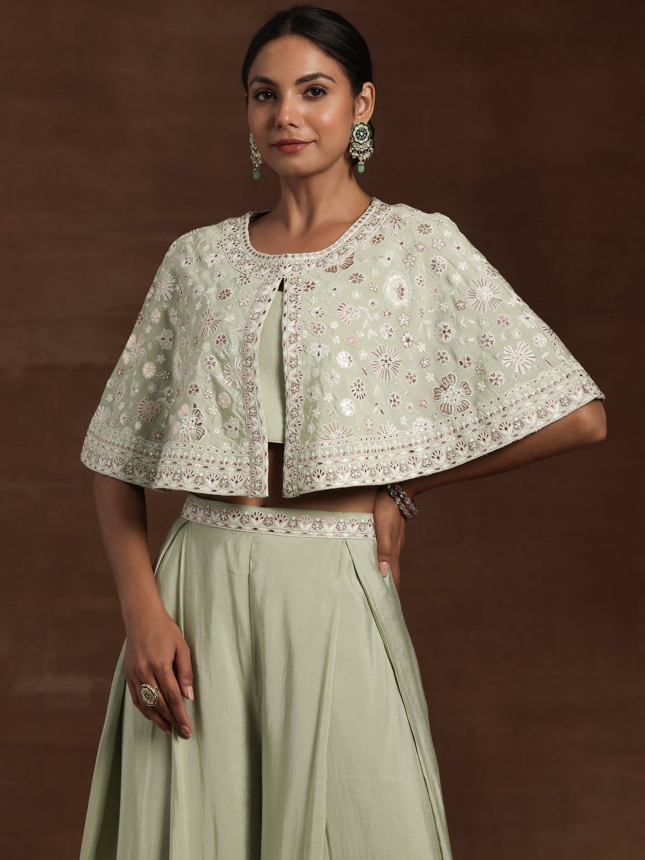 Libas Art Green Solid Silk Blend 3 Piece Co-Ords