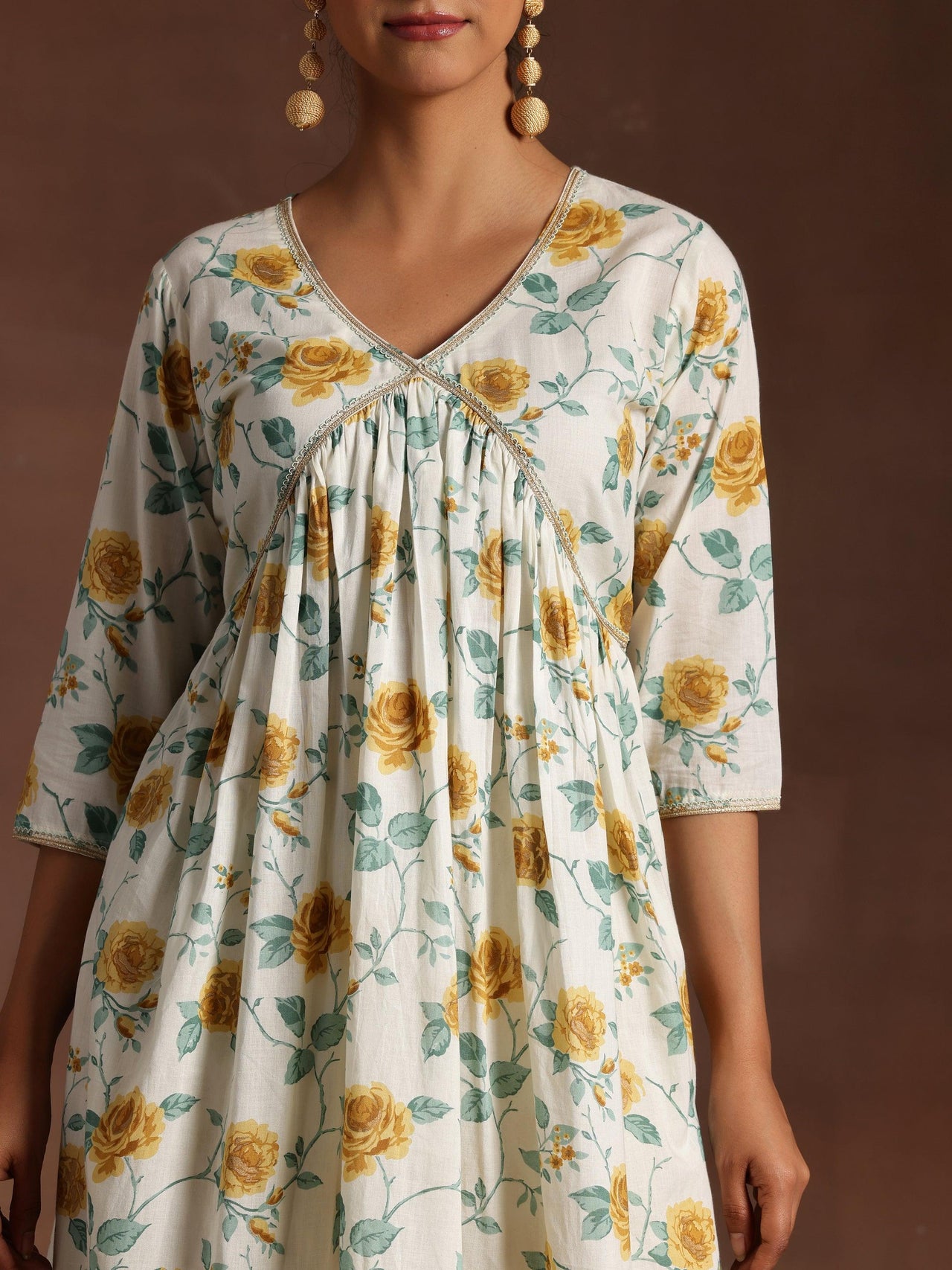 Gulkand off White Printed Cotton A-Line Kurta with Palazzos