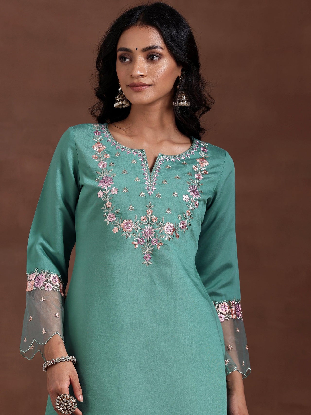 Green Yoke Design Silk Blend Straight Suit with Dupatta