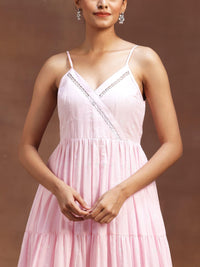 The Kiara Cut Pink Self Design Cotton Anarkali Kurta with Trousers