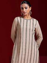 Libas Art Taupe Striped Georgette Straight Suit with Dupatta