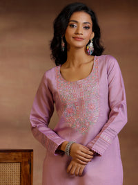 Lavender Yoke Design Silk Blend Straight Suits with Dupatta