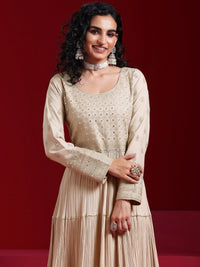 Libas Art Grey Embroidered Cotton Blend A-Line Kurta with Trousers & Dupatta